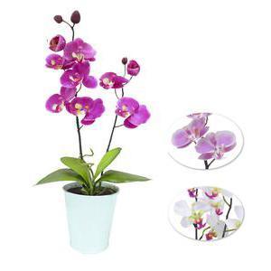 Orchidée en pot - Métal, Plastique, Polyester - Diam 10 x 40 cm - Rose Blanc