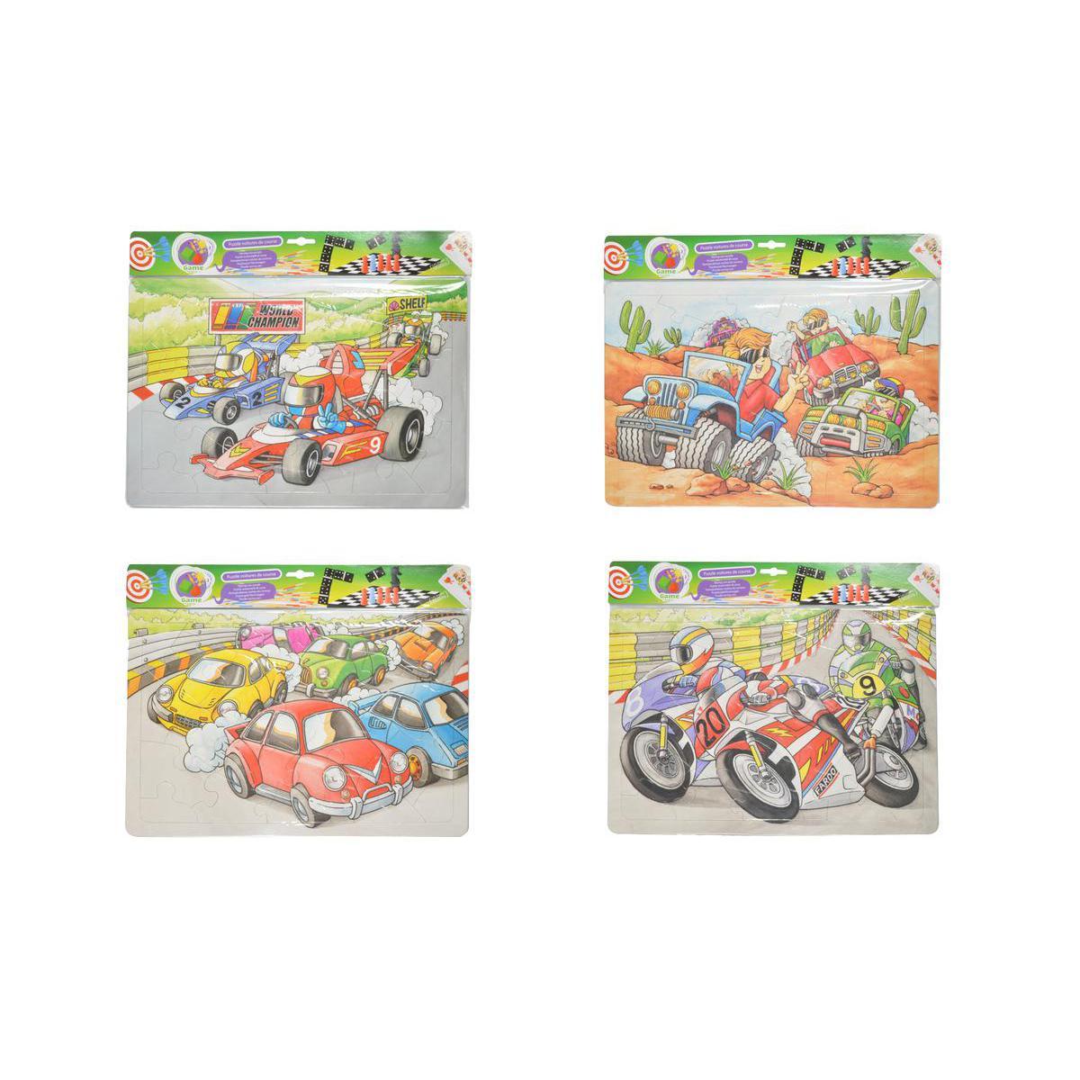 Puzzle voitures de course en carton - 38 x 26 cm - Multicolore