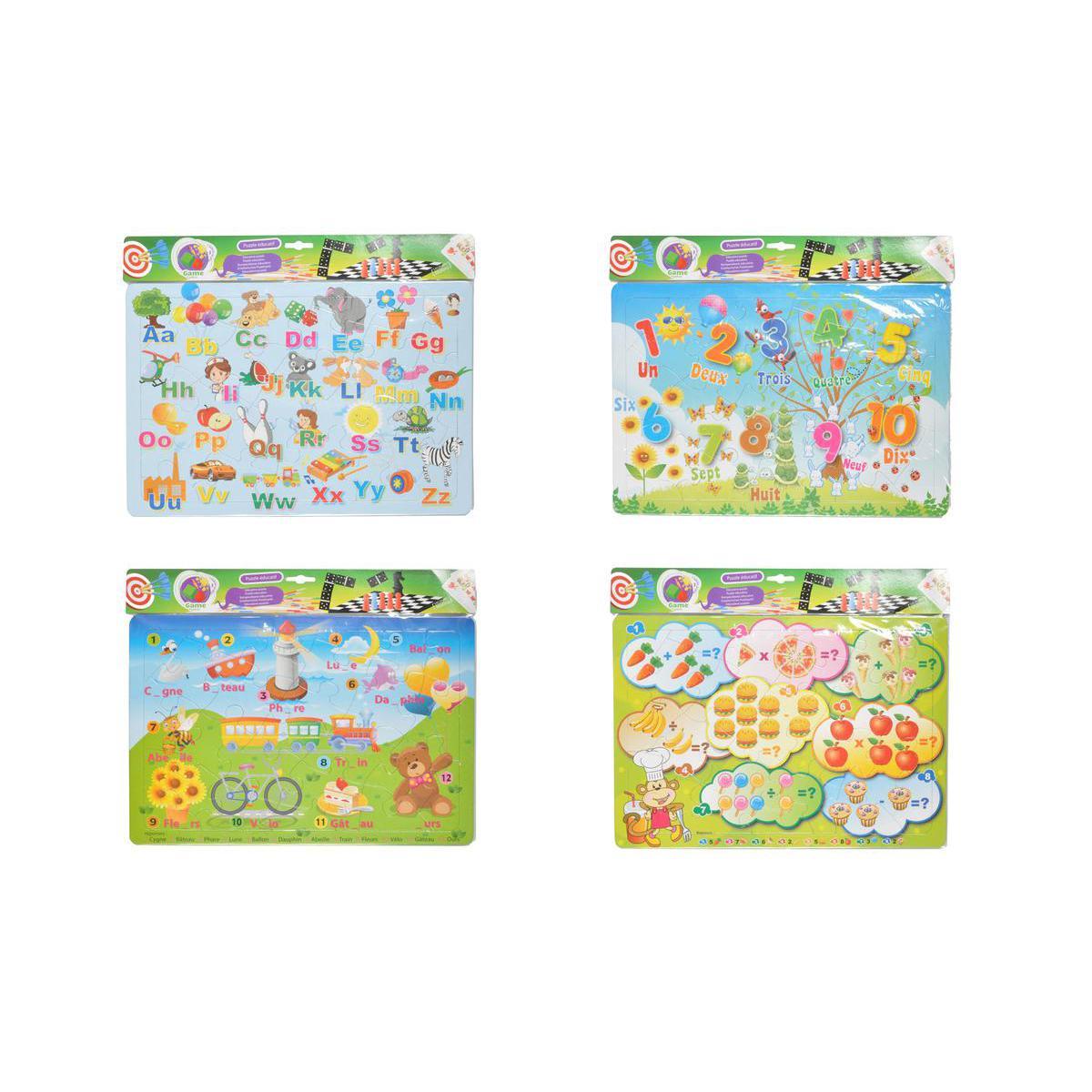 Puzzle alphabet + chiffres en carton - 38 x 26 cm - Multicolore