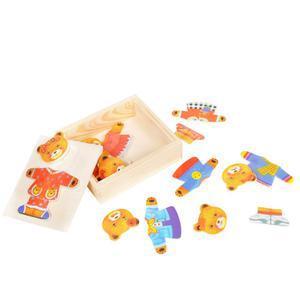 Puzzle 18 pièces ours en bois - 12,8 x 13,5 x 4,3 cm - Multicolore