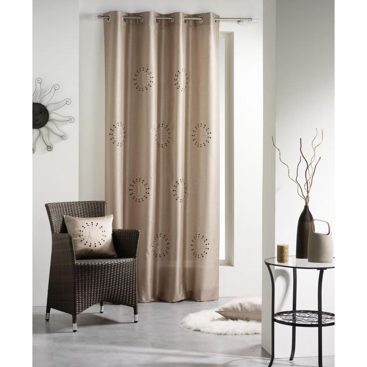 Rideau brodé Soledad en polyester - 140 x 240 cm - Marron taupe