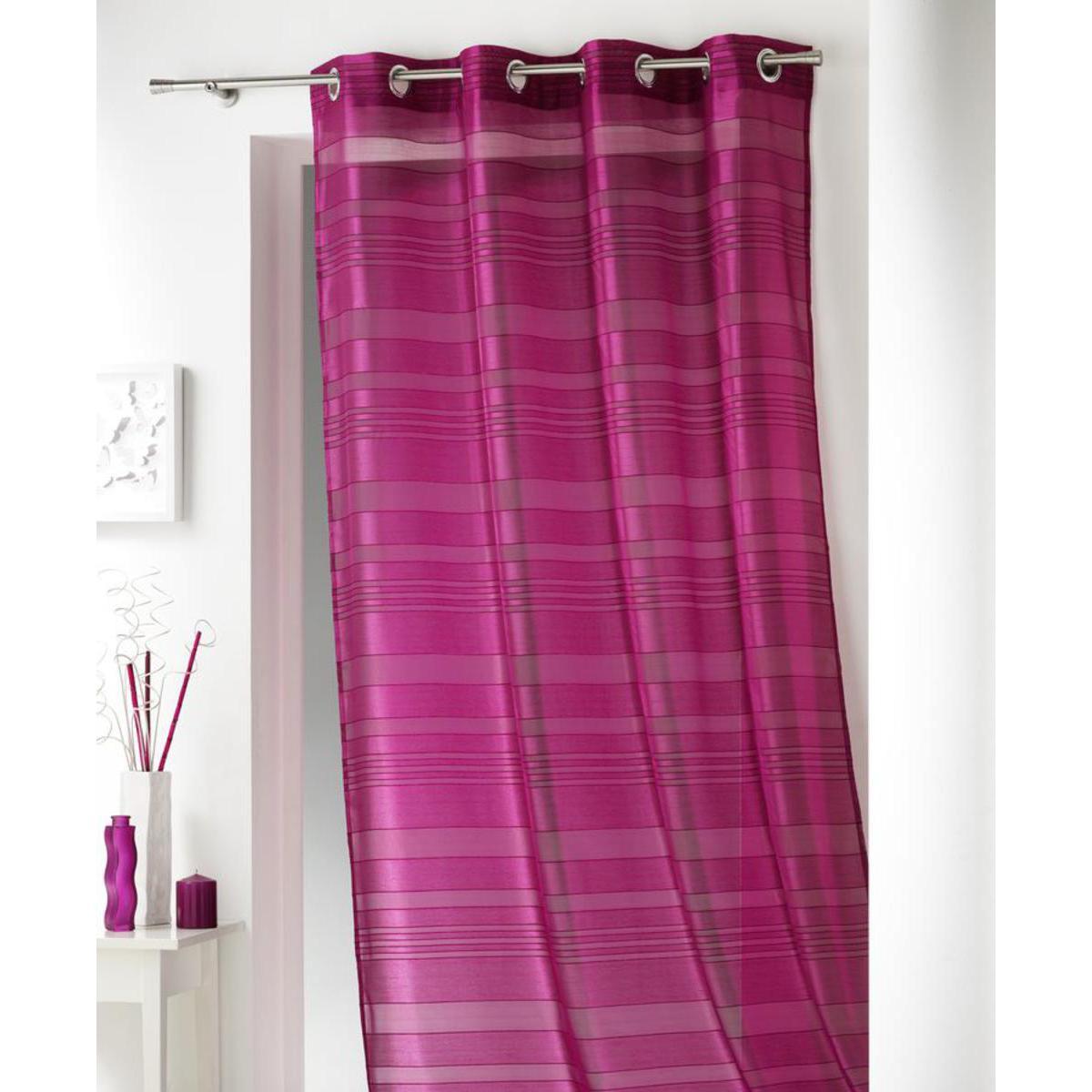 Voilage rayé Fidji en polyester - 140 x 240 cm -  Violet mûre