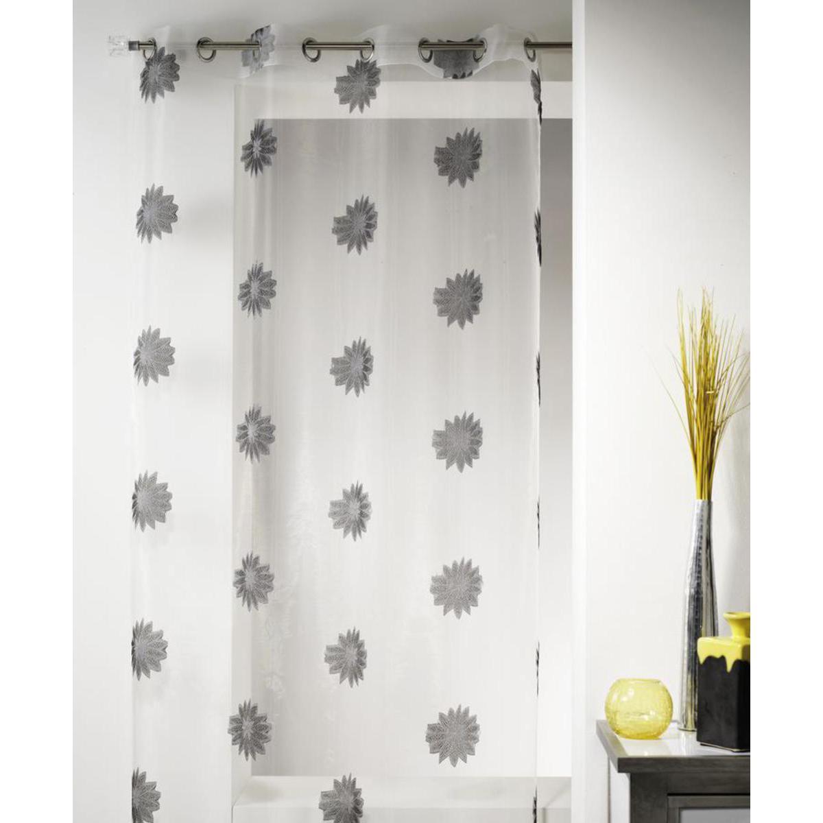 Voilage fils coupés Flower en polyester - 140 x 240 cm - Gris