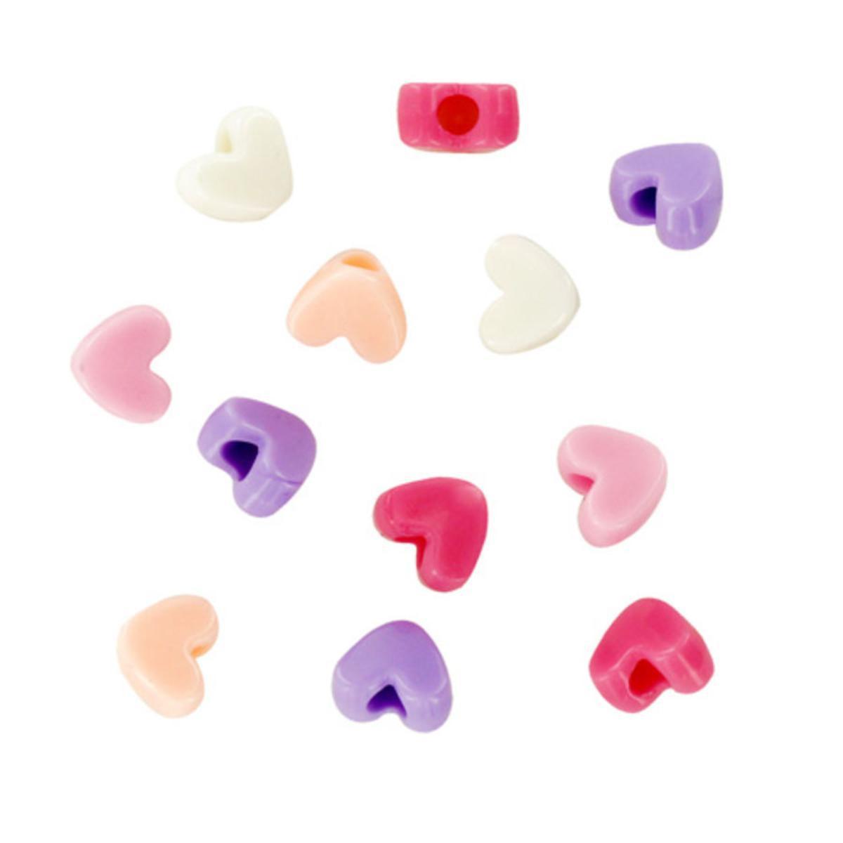 Perles acryliques cœurs 5 couleurs 40 grs - 12 x 9 mm - Multicolore