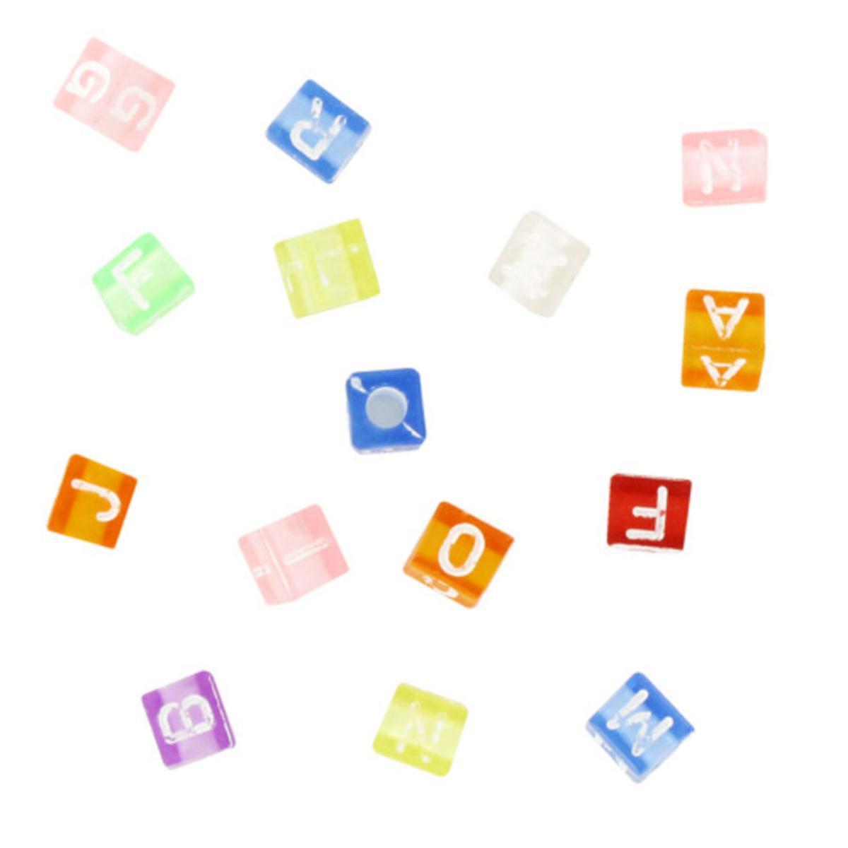 Perles acryliques lettres carrées transparentes 8 couleurs 40 grs - 7 mm - Multicolore