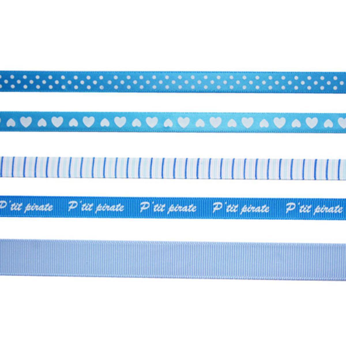 5 rubans - Polyester - 90 cm - Bleu