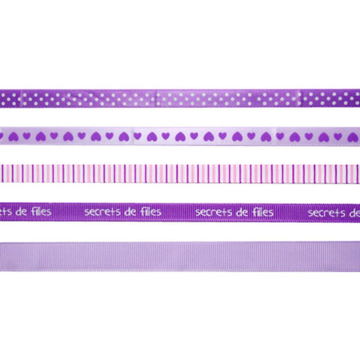 Lot de 5 rubans de 90 cm chacun en coton et satin - 7,5 x 0,5 x 12,5 cm - Violet
