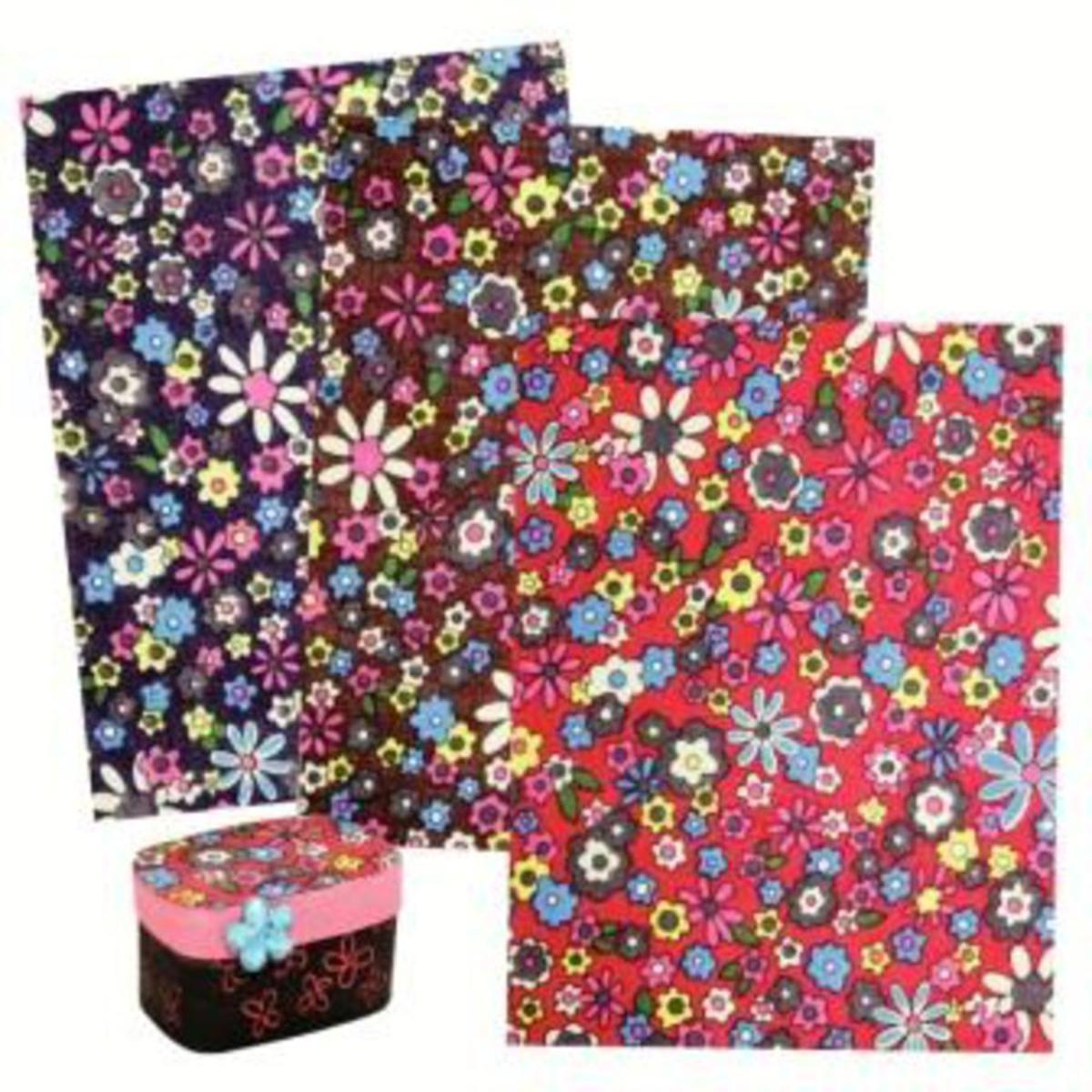 Lot de 3 coupons tissus autocollants fleurs psychées en coton - 15 x 20 cm - Multicolore