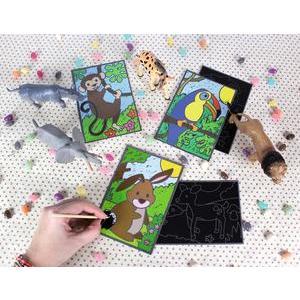 Lot de 3 cartes à gratter + grattoir Jungle - 19 x 0.2 x 11 cm - Noir