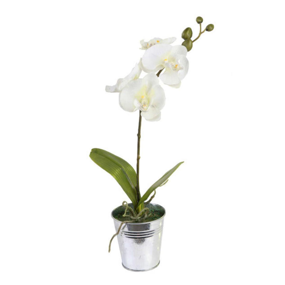 Orchidée en pot - Plastique, métal et polyester - Diam 10 x 10  H 48 cm - Blanc