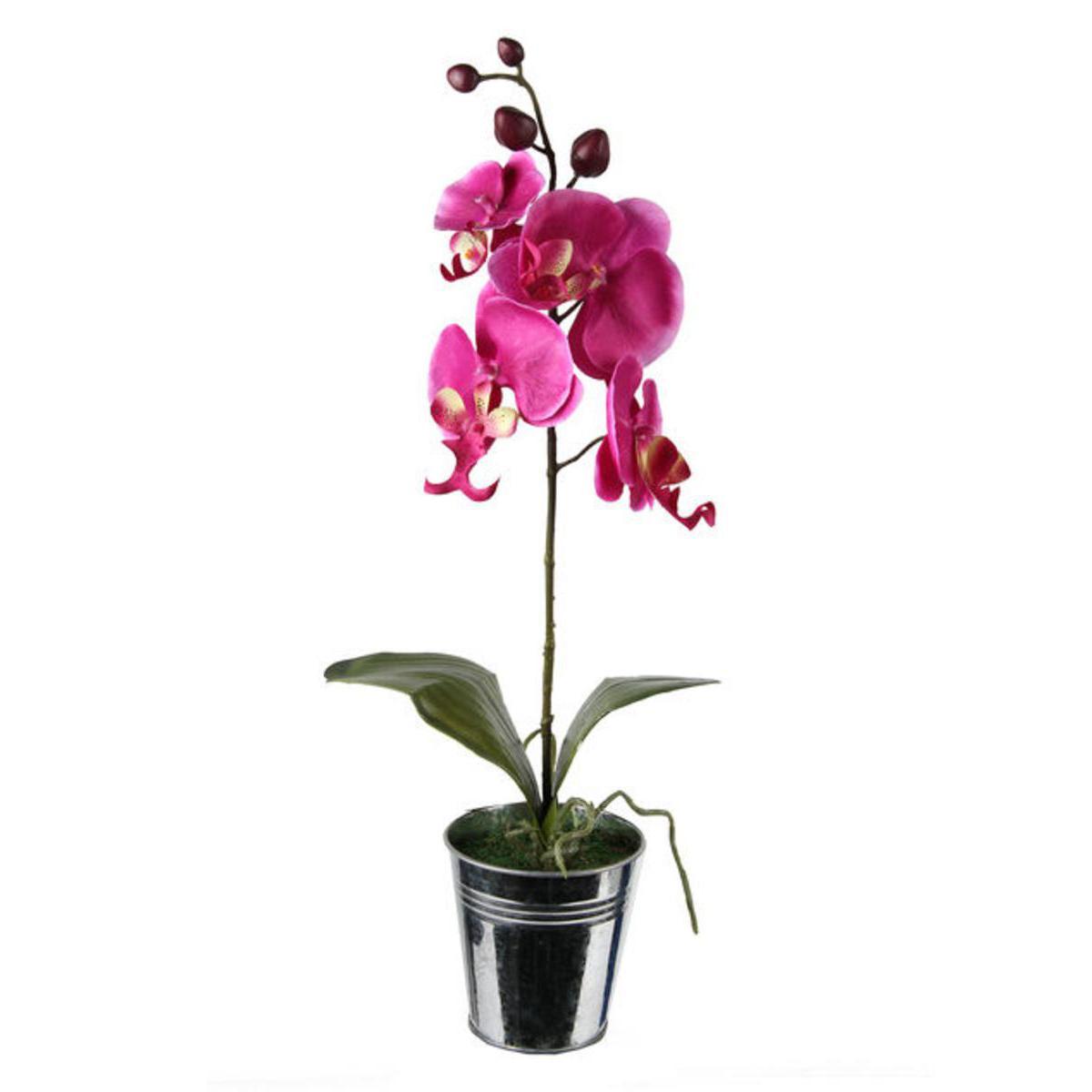 Orchidée en pot - Plastique, métal et polyester - Diam 10 x 10  H 48 cm - Rose