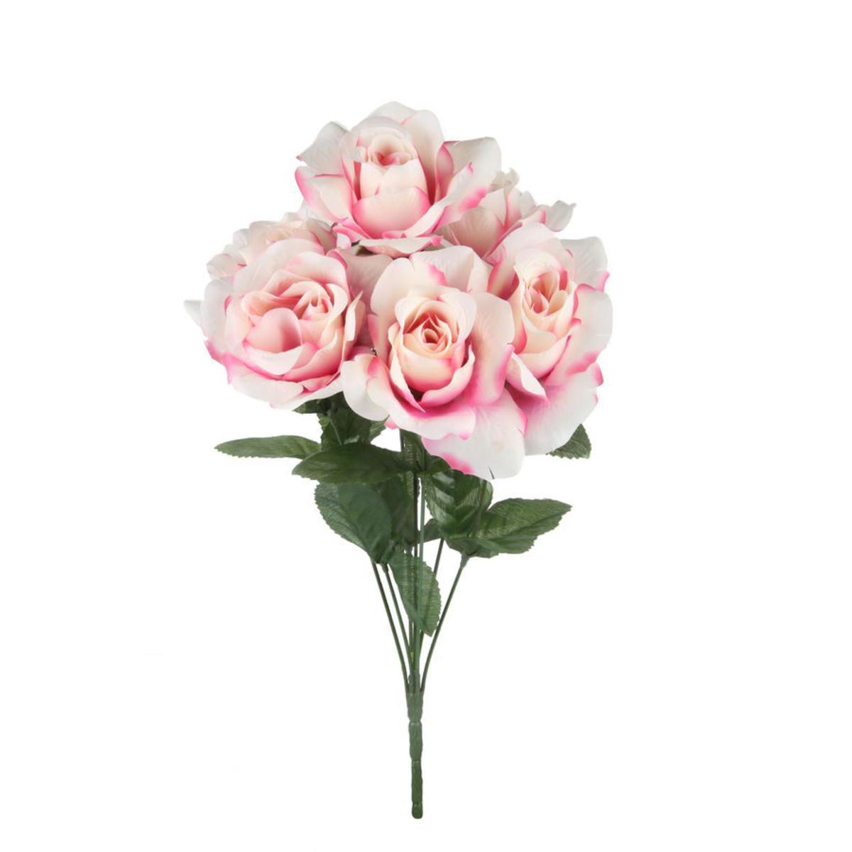 Bouquet de 7 roses - Plastique, Polyester - H 48 cm - Rose Rouge