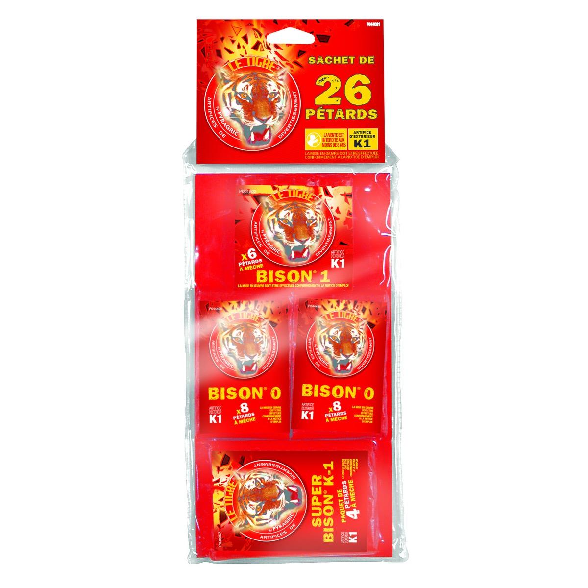 Sachet de 4 paquets de pétards Le Tigre - K1 - Rouge