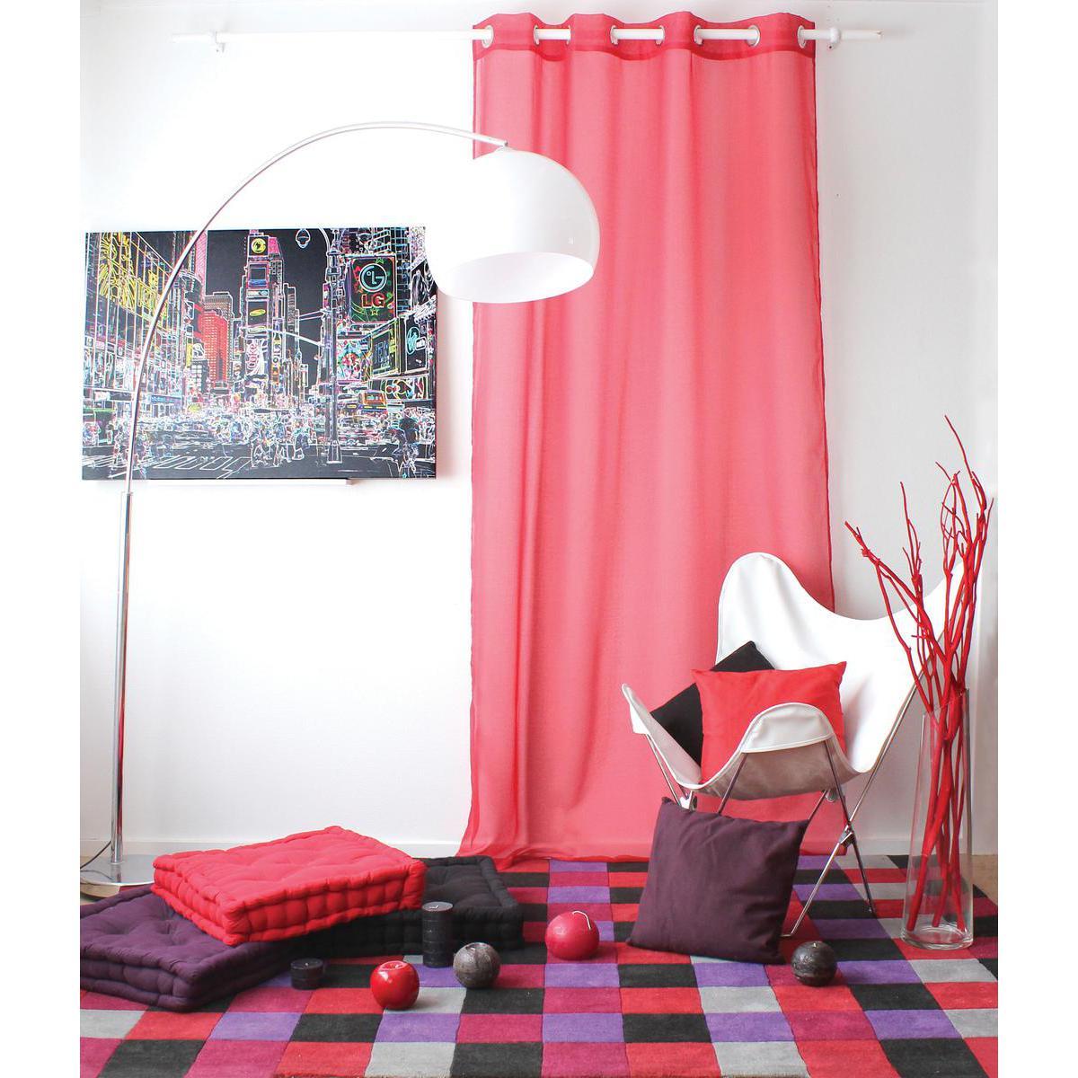 Voilage à œillets - 100% polyester - 140 x 240 cm - Rouge