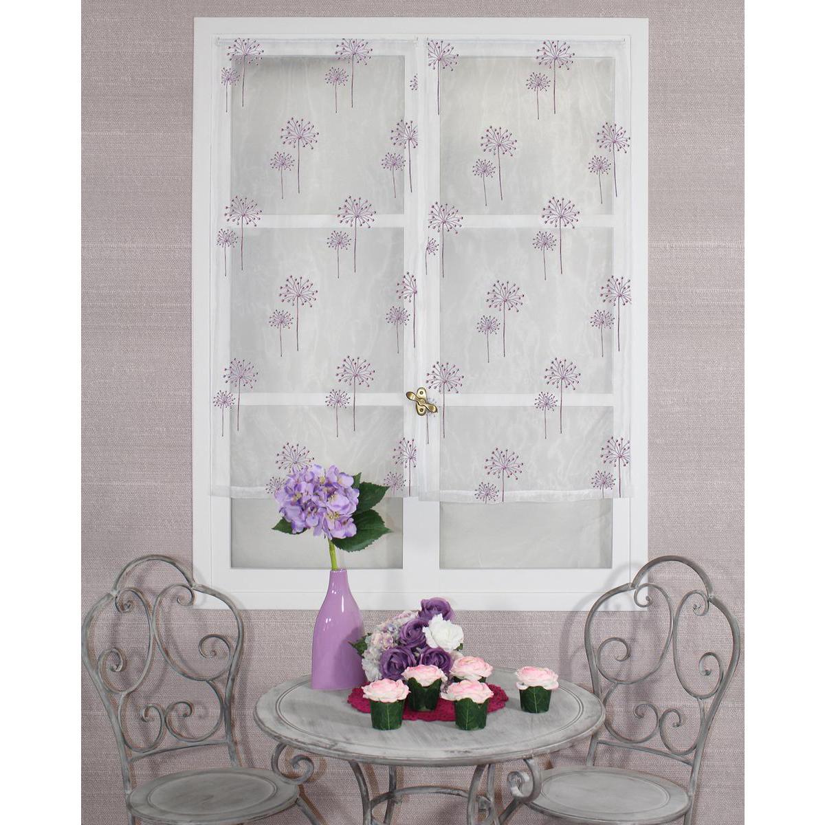 Paires de vitrages - 100% polyester - 60 x 120 cm - Blanc, Violet