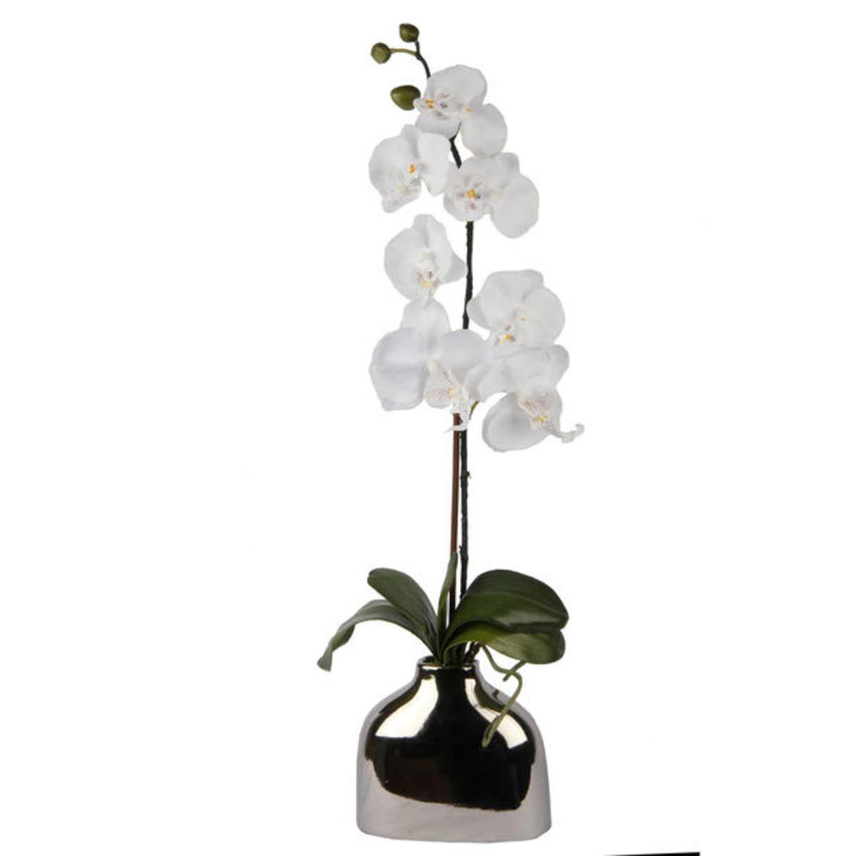 Orchidée en pot bords pailleté - Plastique, Polyester - H 60 cm - Blanc