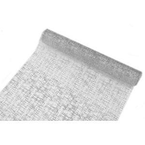 Chemin de table pailleté motifs rectangles - Organza - 28 cm x 5 m - Blanc et argent