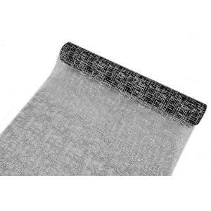 Chemin de table pailleté motifs rectangles - Organza - 28 cm x 5 m - Noir et argent
