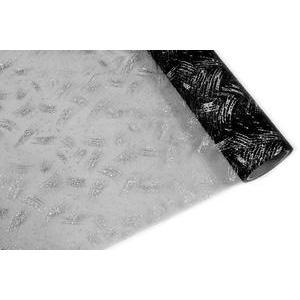 Chemin de table pailleté motifs traits - Organza - 28 cm x 5 m - Noir et argent
