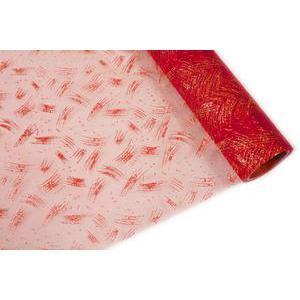 Chemin de table pailleté motifs traits - Organza - 28 cm x 5 m - Rouge
