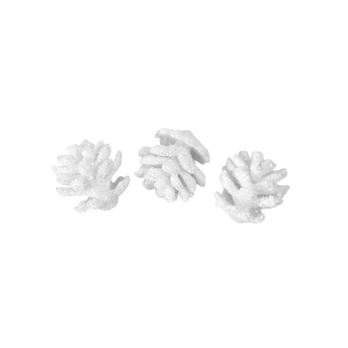 Lot de 10 mini-pommes de pin pailletées - Bois - 2 cm - Blanc