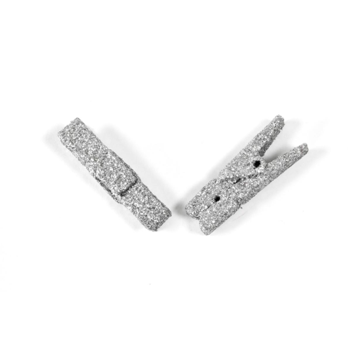 Lot de 6 pinces pailletées - Bois - 3,5 cm - Argent