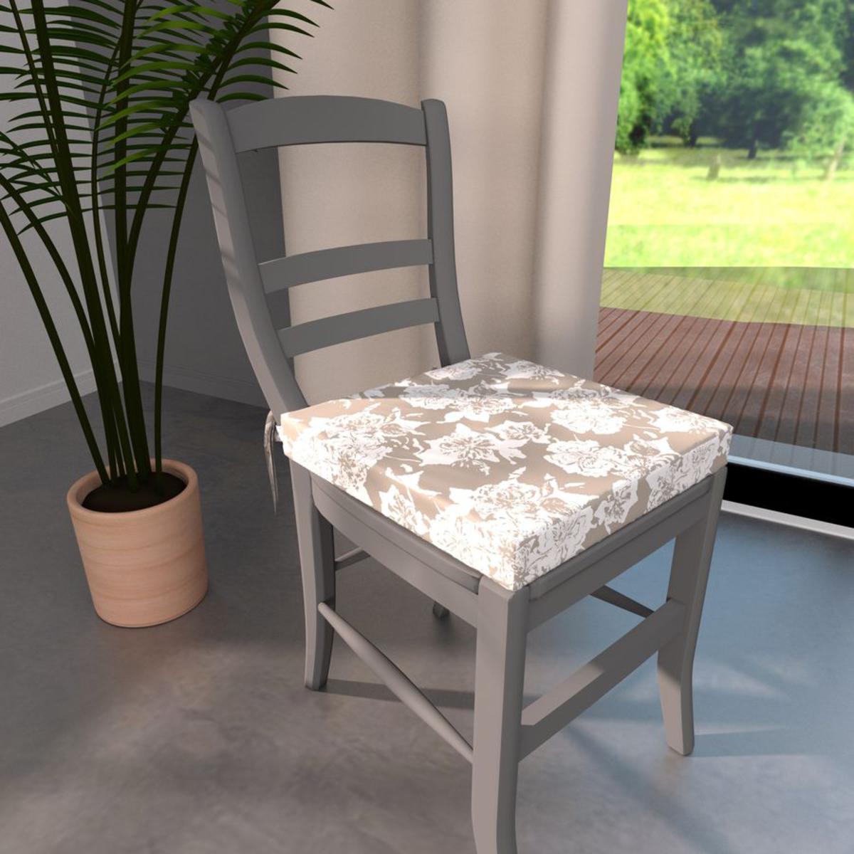 Dessus de chaise en polyester et coton 40x40x5cm blanc et beige