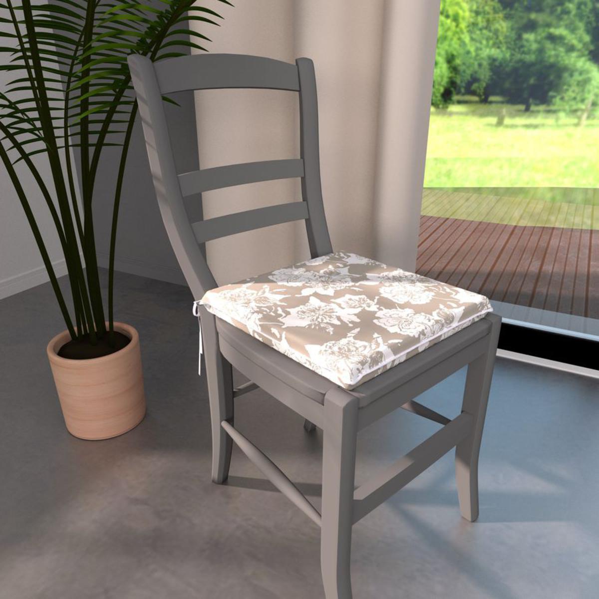 Dessus de chaise en polyester et coton 38x36cm blanc et beige