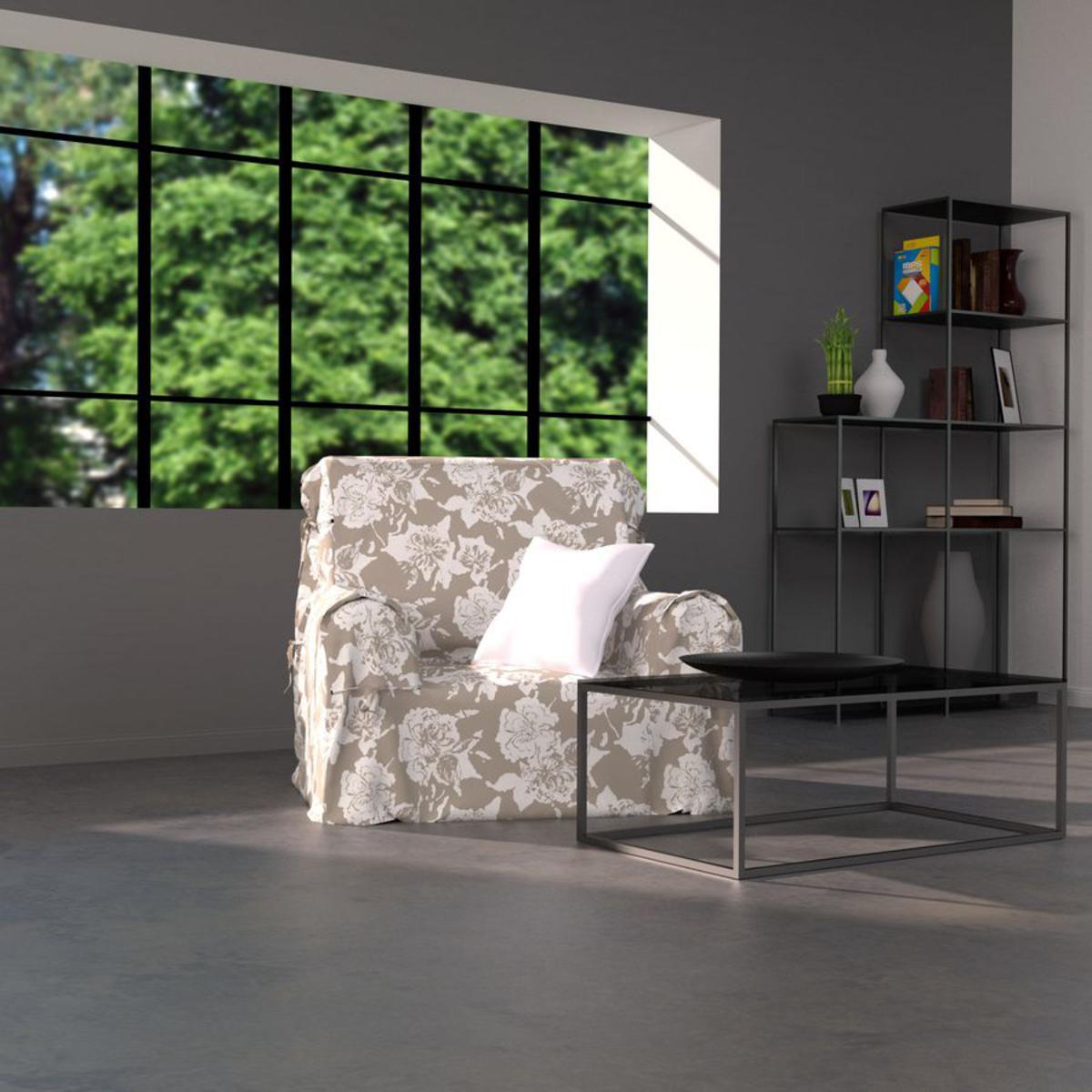 Housse de fauteuil Sofia en coton et polyester - 90 x 90 x 60 cm -  Beige, blanc