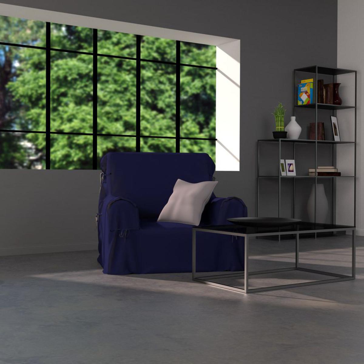 Housse de fauteuil Panama en coton - 90 x 90 x 60 cm - Bleu foncé