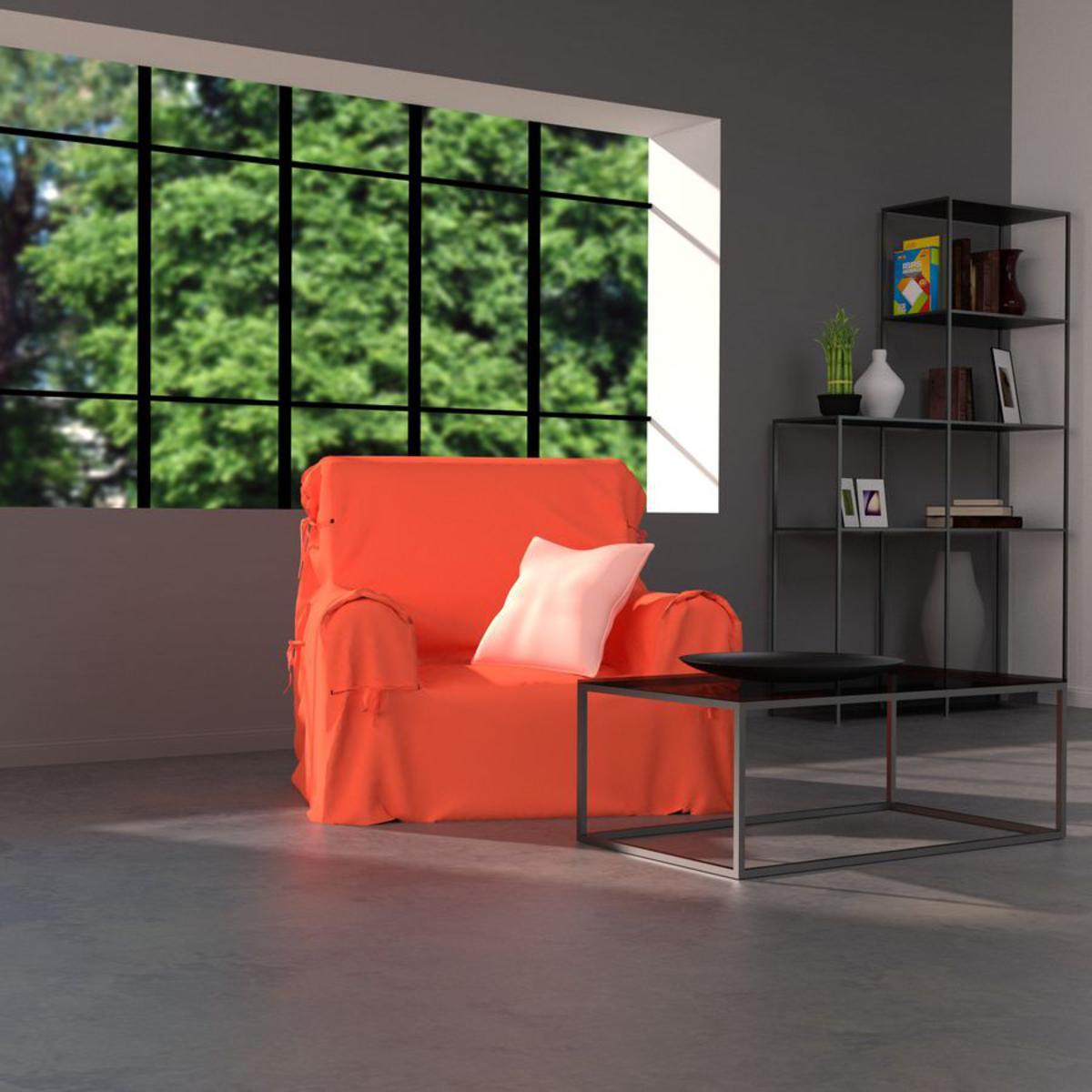 Housse de fauteuil Panama en coton - 90 x 90 x 60 cm - Orange corail