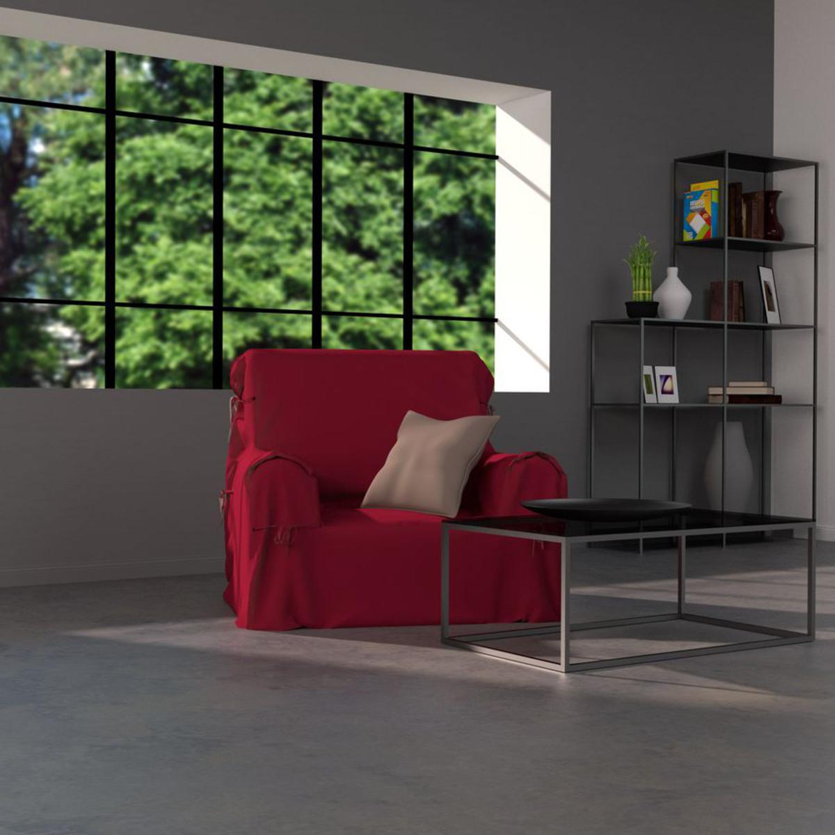 Housse de fauteuil Panama en coton - 90 x 90 x 60 cm - Rouge griotte