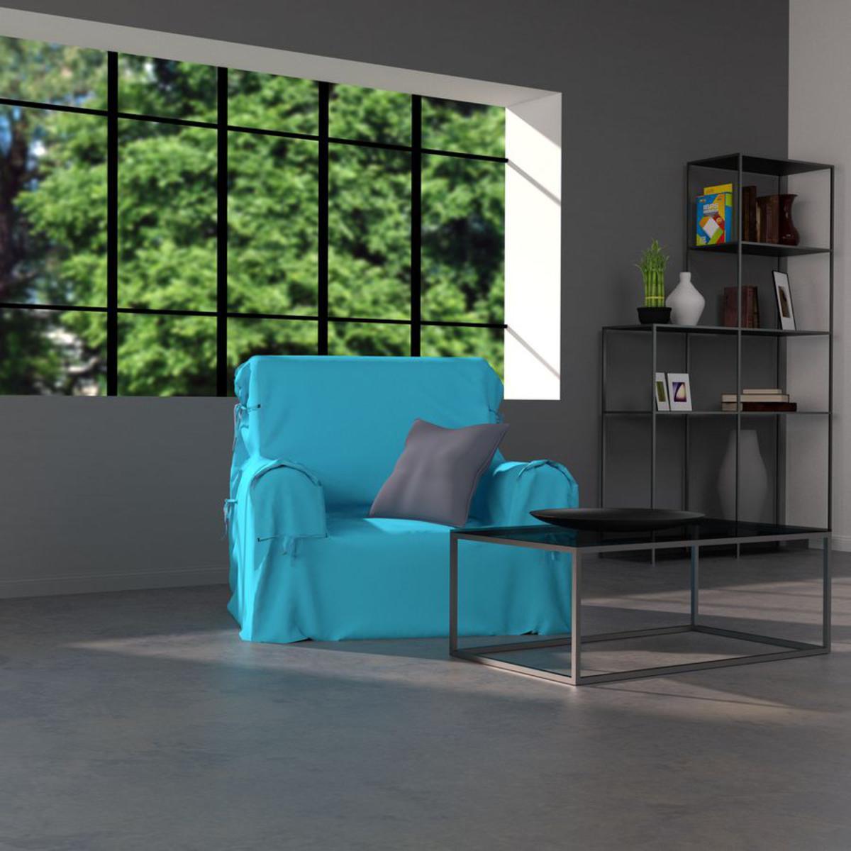 Housse de fauteuil Panama en coton - 90 x 90 x 60 cm - Bleu turquoise