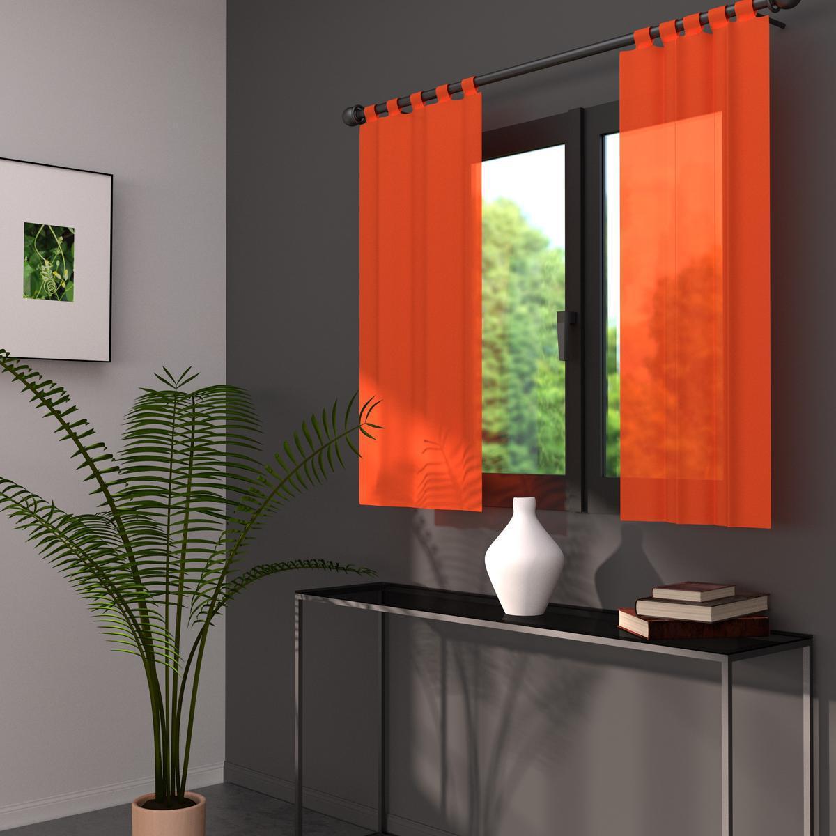 Paire de voile à passants Lido en polyester - 70 x 120 cm - Orange mandarine