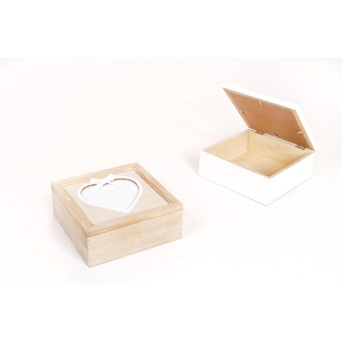 Boîte à petites choses en bois - 20 x 20 x 8 cm - Blanc, Beige