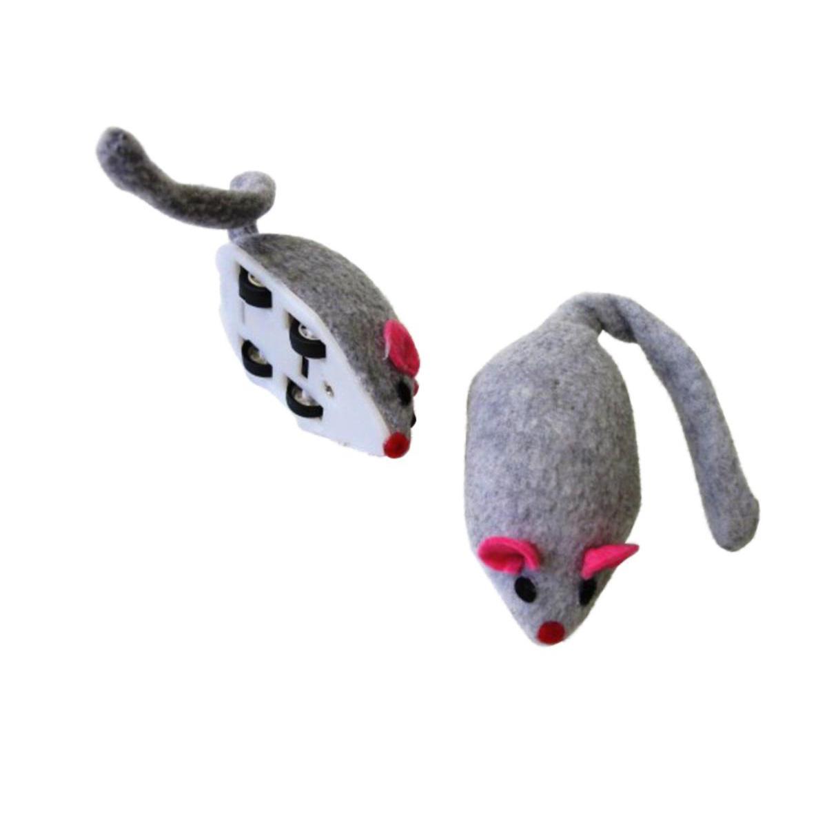 Jouet souris mécanique avec friction - Plastique et tissu - 15 x 4 x H 4 cm - Gris