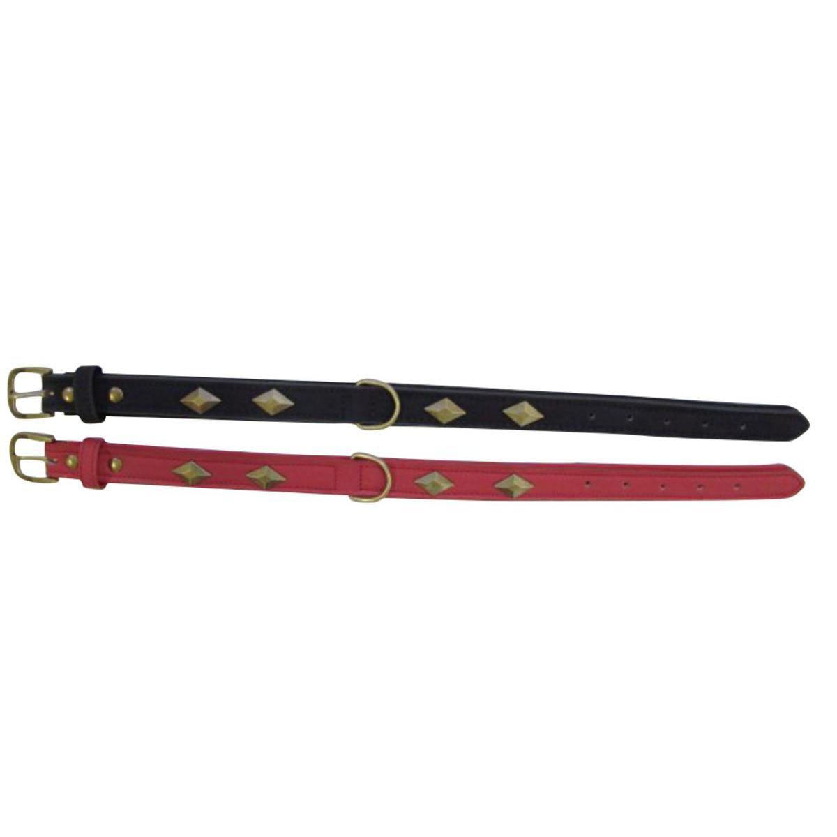 Collier décor double - Cuir - 3 x 60 cm - Noir et rouge