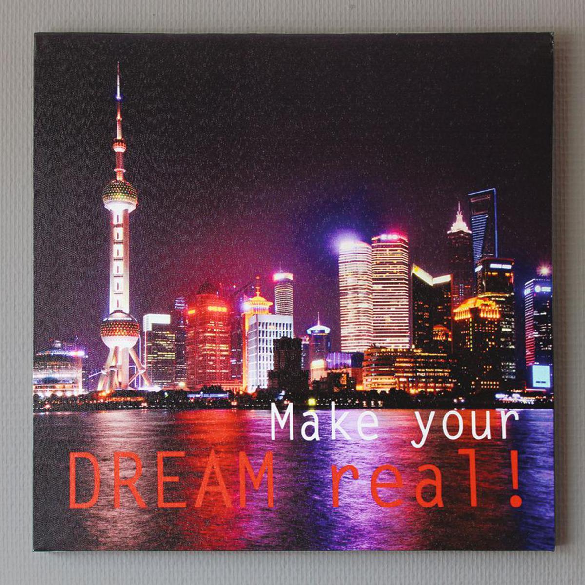 Toile imprimée Shangaï - Polyester et bois - 40 x 40 cm - Multicolore