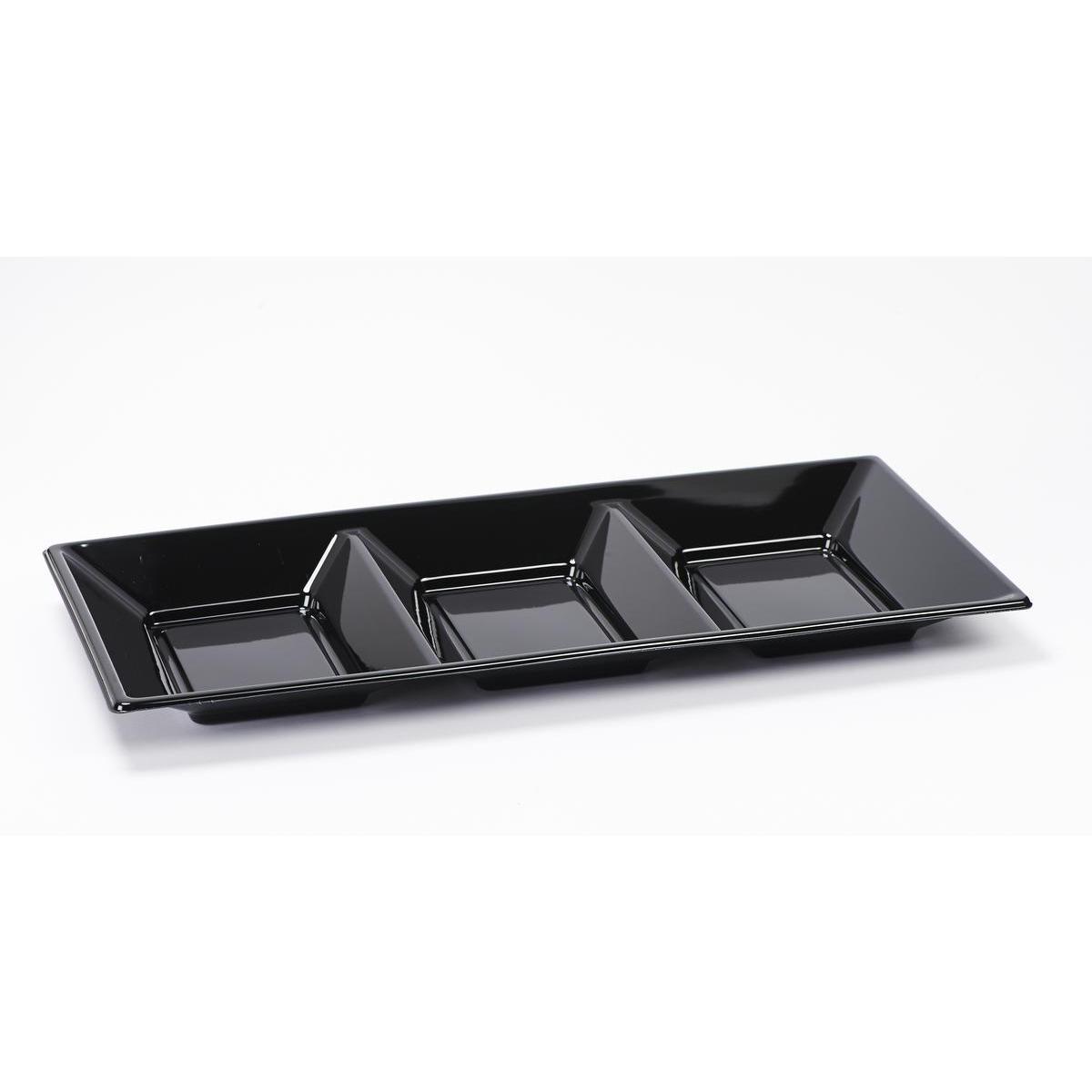 Lot de 2 plateaux 3 compartiments - plastique - 18 x 38 cm - Noir