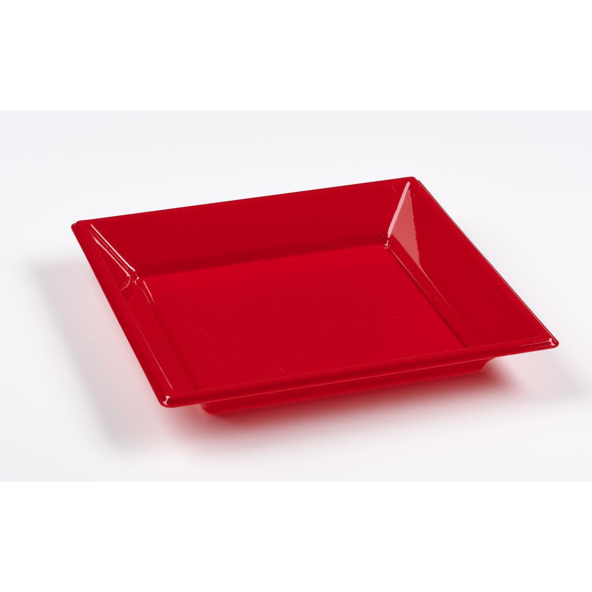 Lot de 8 assiettes creuses - plastique - 18 cm x 18 cm x2,3 cm - Rouge