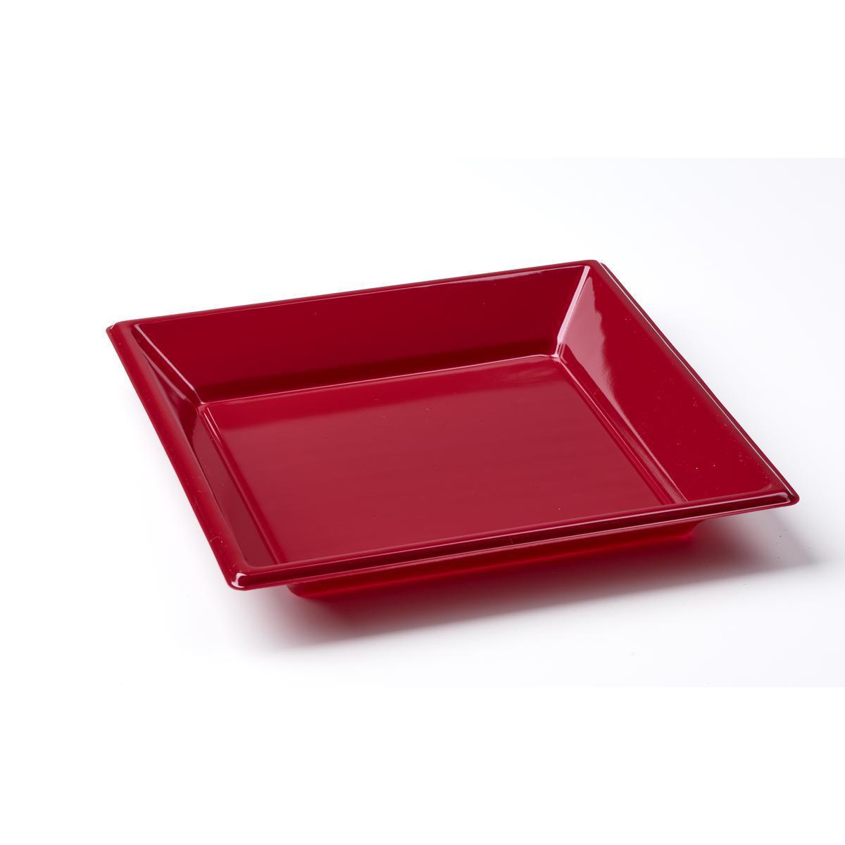 Lot de 8 assiettes creuses - plastique - 18 cm x 18 cm x2,3 cm - Rouge bordeaux