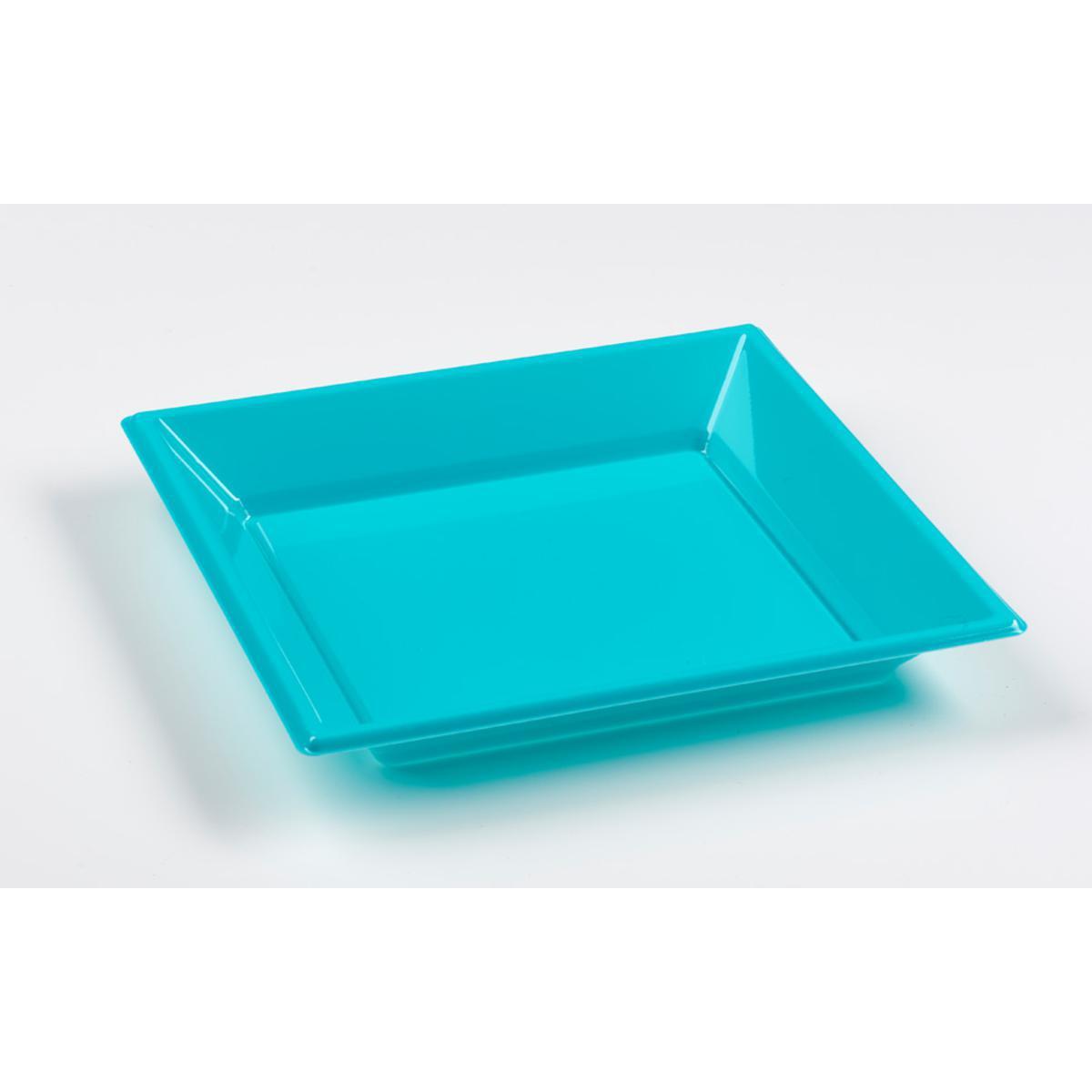 Lot de 8 assiettes creuses - plastique - 18 cm x 18 cm x2,3 cm - Bleu turquoise