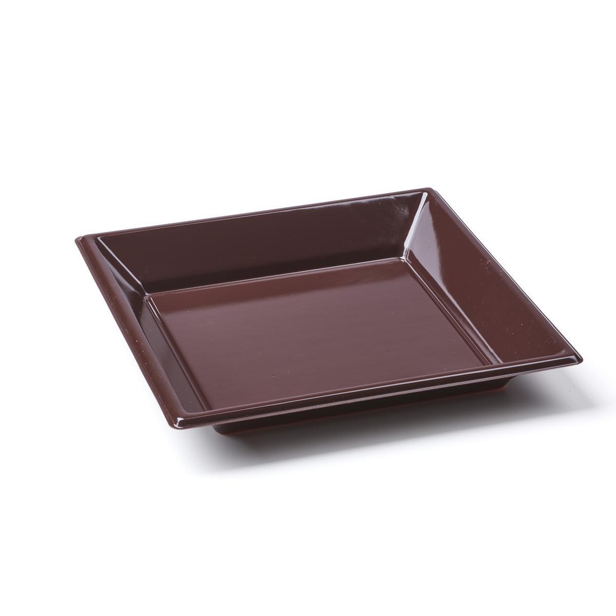 Lot de 8 assiettes creuses - plastique - 18 cm x 18 cm x2,3 cm - Marron chocolat