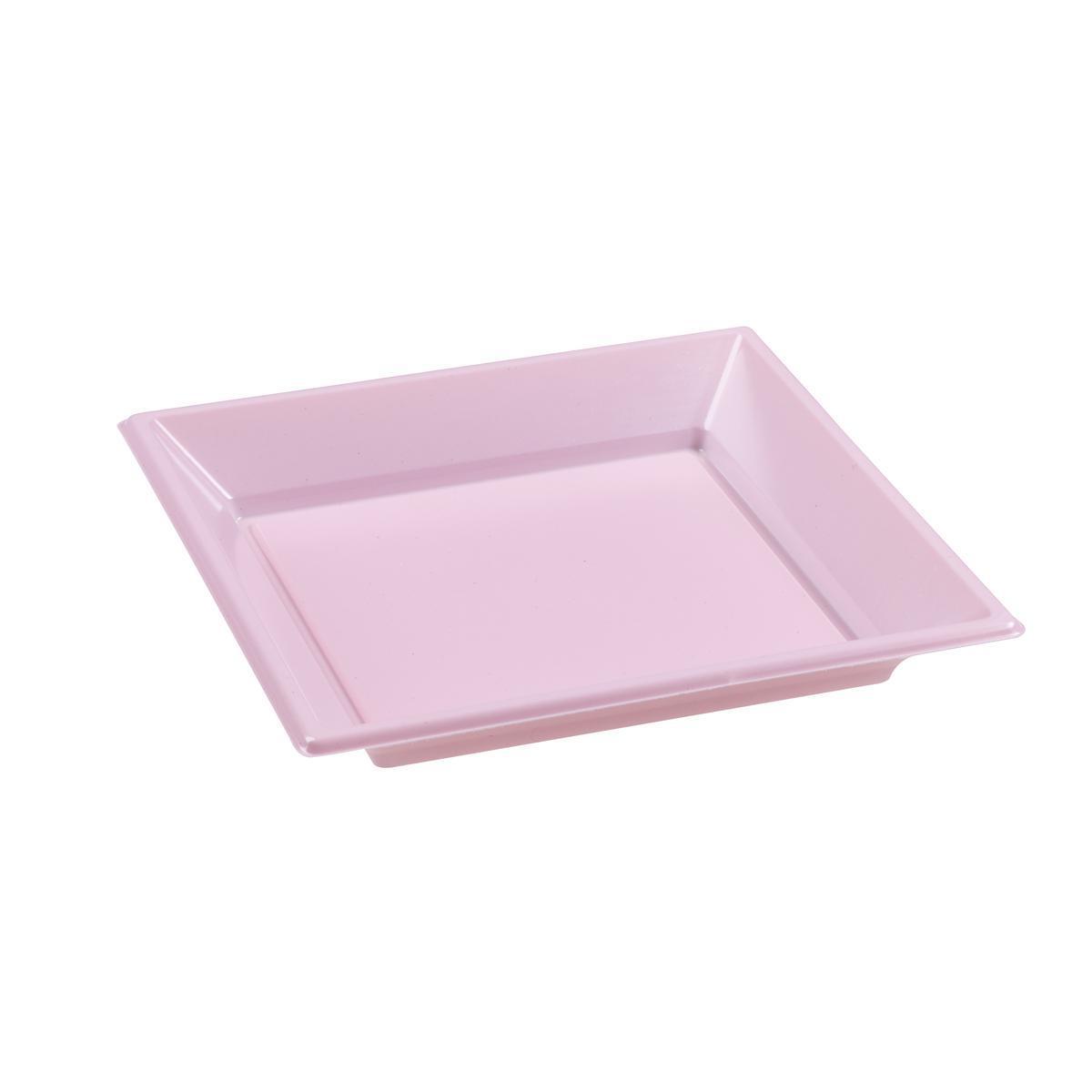 Lot de 8 assiettes creuses - plastique - 18 cm x 18 cm x2,3 cm - Vieux rose