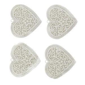 Lot de 4 cœurs en crochet  en coton - 7 x 6,5 cm - Blanc