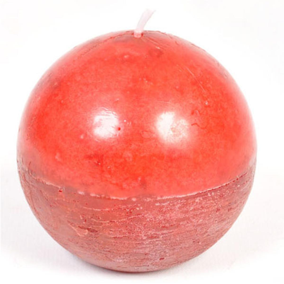 Bougie boule en cire - 7 x H 10 cm -  Rouge