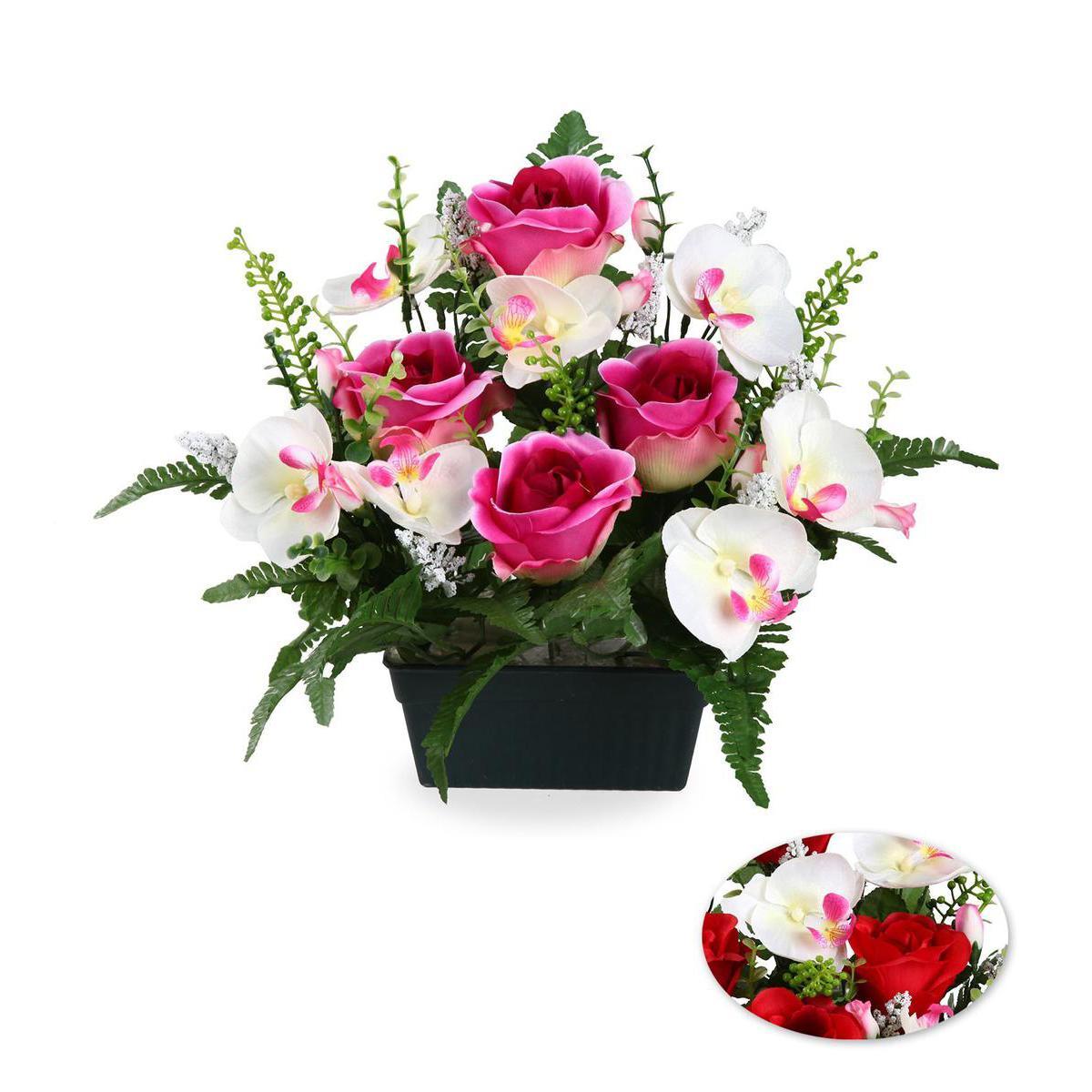 Jardinière de rose et orchidées - Plastique, Polyester - 16 x 10 x 31 cm - Rose Blanc Rouge