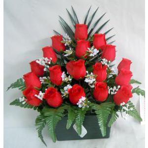 Jardinière boutons de roses - Plastique, Polyester - 20 x 11 x 36 cm - Rose Orange Rouge