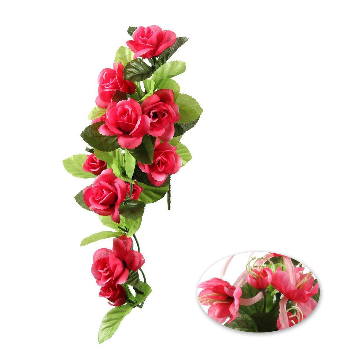 Chute fleurie rose ou passion - Plastique, Polyester -  34 cm - Rose