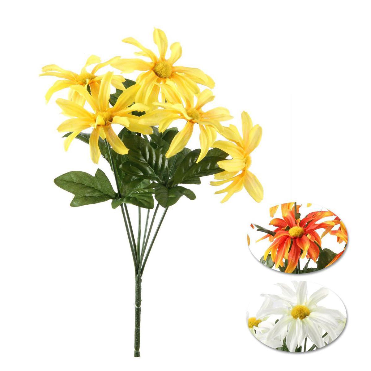 Bouquet de marguerite - Plastique, Polyester - H 30 cm - Orange Jaune Blanc